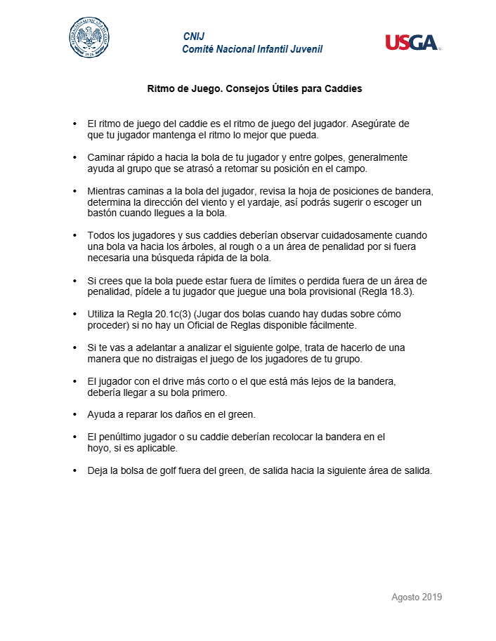 Ritmo de juego: consejos útiles para caddies